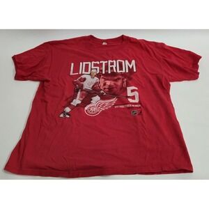 Anvil Nicklas Lidstrom 5 Detroit Red Wings Defenseman Red Shirt Mens XL